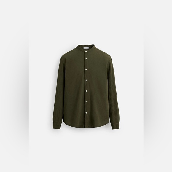 Zara Dark Green Men’s Wrinkle Look Shirt - Picture 2 of 9